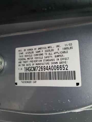 1HGCM72694A006652 - 2004 HONDA ACCORD EX SILVER photo 12