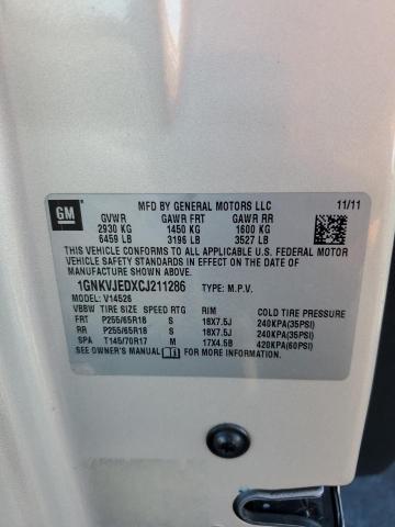 1GNKVJEDXCJ211286 - 2012 CHEVROLET TRAVERSE LT Ոսկեգույն լուսանկար 13