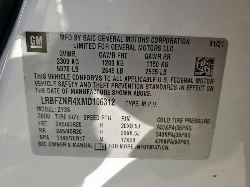 LRBFZNR4XMD106312 - 2021 BUICK ENVISION ESSENCE WHITE photo 13