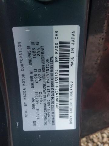 JM1BN1M32H1135524 - 2017 MAZDA 3 GRAND TOURING ნაცრისფერი ფოტო 12