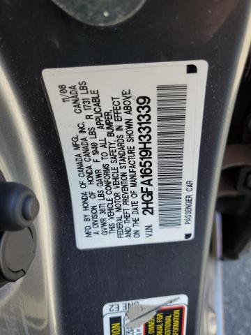 2HGFA16519H331339 - 2009 HONDA CIVIC LX GRAY photo 12