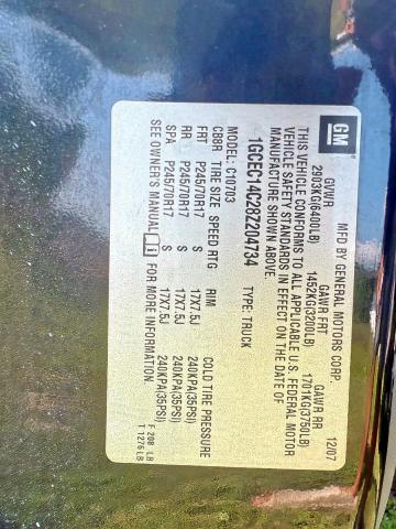 1GCEC14C28Z204734 - 2008 CHEVROLET SILVERADO C1500 BLACK photo 10