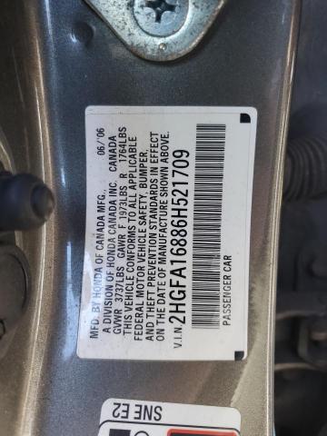 2HGFA16886H521709 - 2006 HONDA CIVIC EX GRAY photo 12
