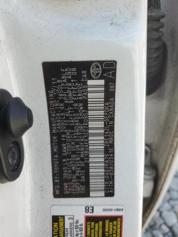 2T1BU4EE1CC760957 - 2012 TOYOTA COROLLA BASE თეთრი ფოტო 12