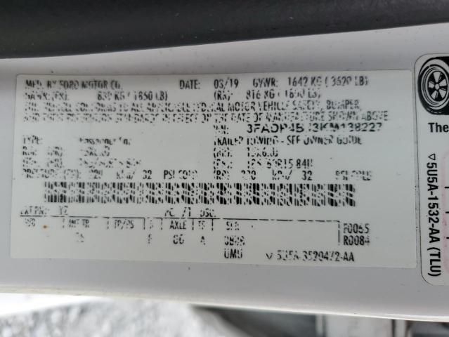 3FADP4BJ3KM138227 - 2019 FORD FIESTA SE Ақ фото 13