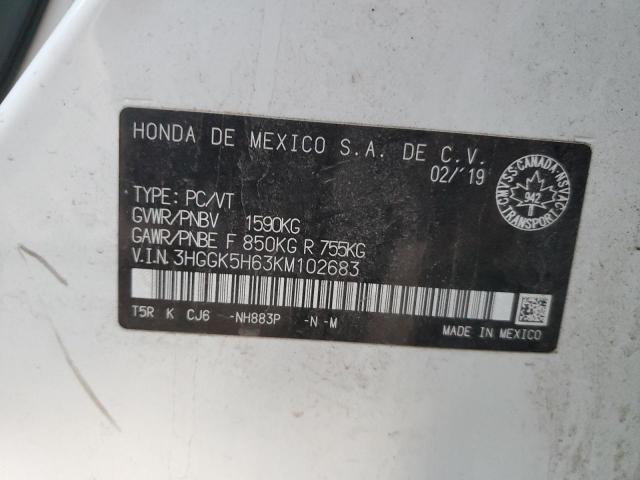 3HGGK5H63KM102683 - 2019 HONDA FIT SPORT أبيض صورة 13