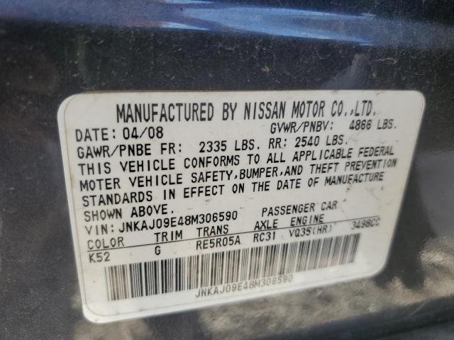 JNKAJ09E48M306590 - 2008 INFINITI EX35 BASE Bleu photo 13