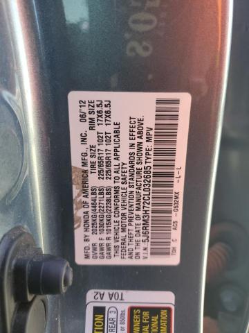 5J6RM3H72CL032685 - 2012 HONDA CR-V EXL GRAY photo 12