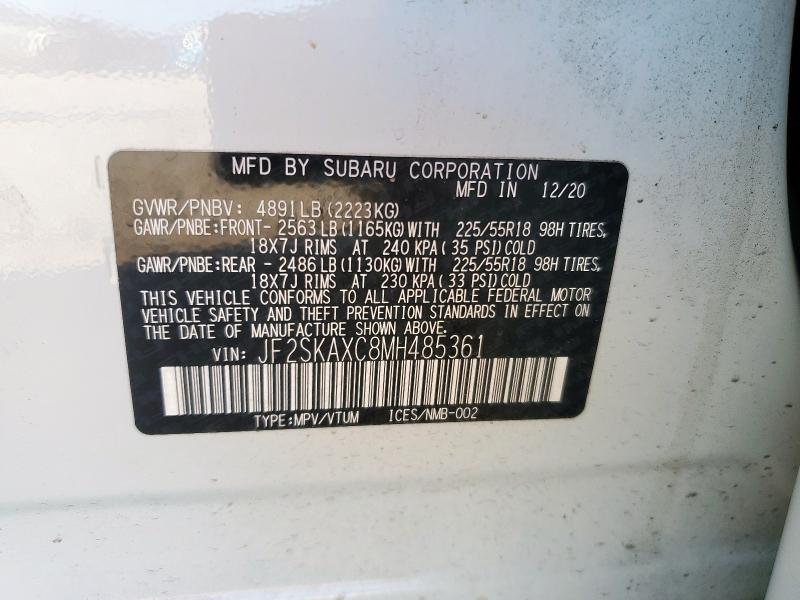 JF2SKAXC8MH485361 - 2021 SUBARU FORESTER TOURING 白色 照片 12