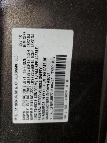 5FNRL6H77JB106287 - 2018 HONDA ODYSSEY EXL ნაცრისფერი ფოტო 13