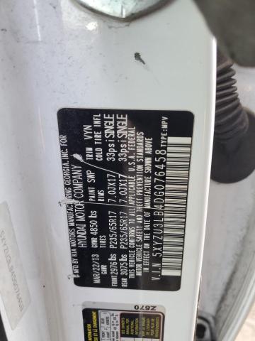 5XYZU3LB4DG076458 - 2013 HYUNDAI SANTA FE S WHITE photo 13