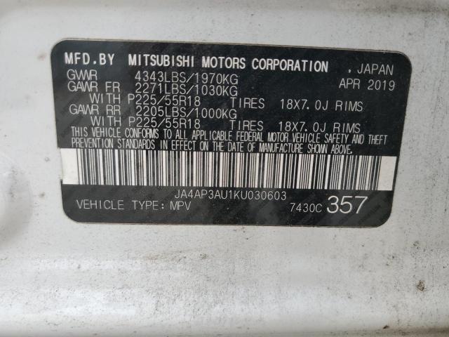 JA4AP3AU1KU030603 - 2019 MITSUBISHI OUTLANDER ES Blanc photo 13