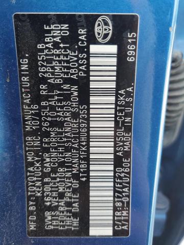 4T1BF1FK4HU697355 - 2017 TOYOTA CAMRY LE BLUE photo 12