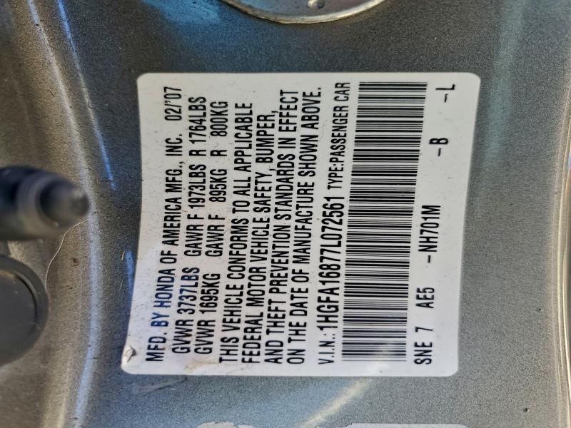1HGFA16877L072561 - 2007 HONDA CIVIC EX GRAY photo 12