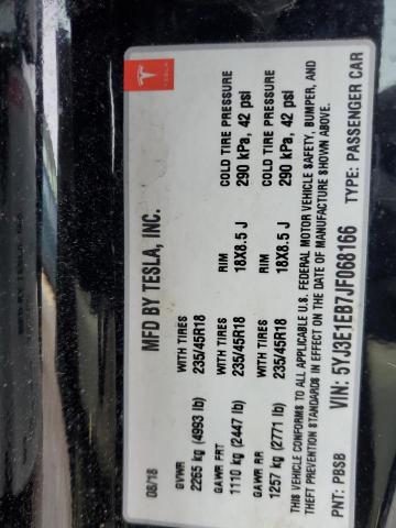 5YJ3E1EB7JF068166 - 2018 TESLA MODEL 3 BLACK photo 12