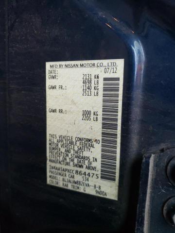 1N4AA5APXCC864475 - 2012 NISSAN MAXIMA S BLUE photo 12