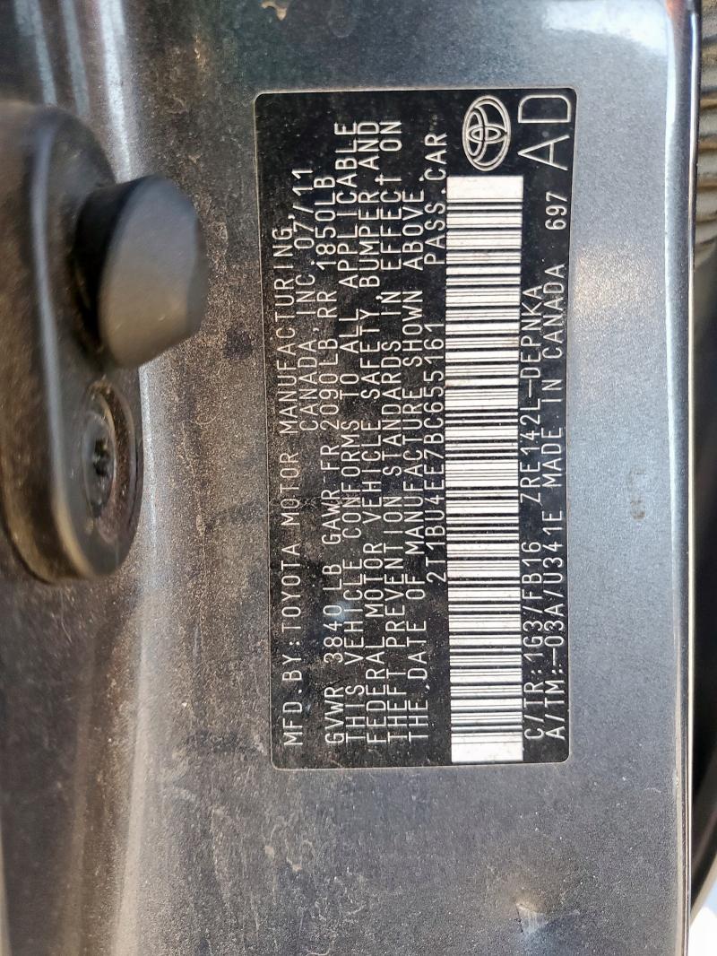 2T1BU4EE7BC655161 - 2011 TOYOTA COROLLA BASE GRAY photo 12