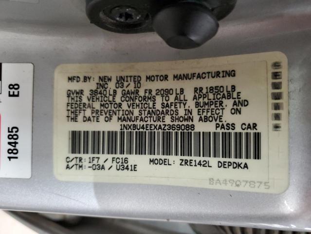 1NXBU4EEXAZ369088 - 2010 TOYOTA COROLLA BASE SILVER photo 12