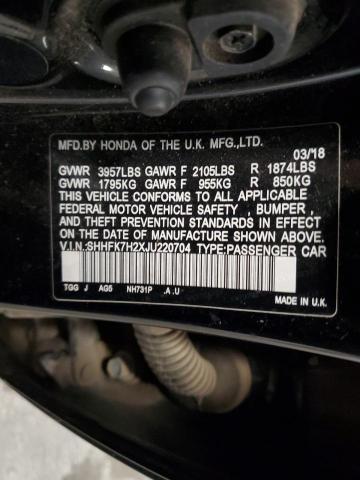 SHHFK7H2XJU220704 - 2018 HONDA CIVIC LX BLACK photo 12