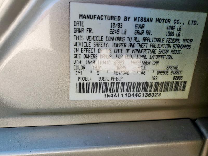 1N4AL11D44C136323 - 2004 NISSAN ALTIMA BASE GOLD photo 13