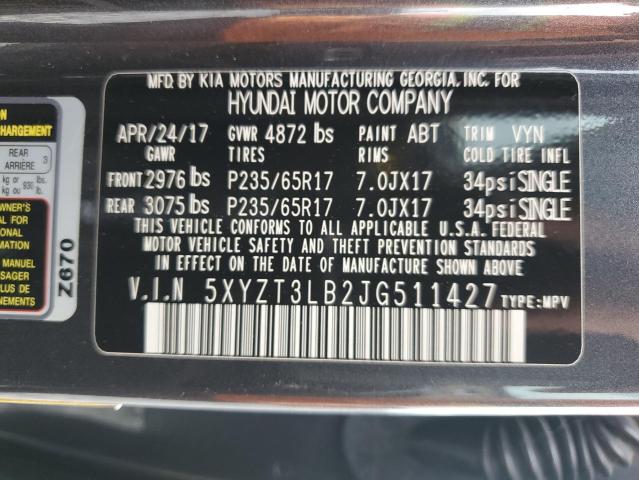 5XYZT3LB2JG511427 - 2018 HYUNDAI SANTA FE S GRAY photo 12