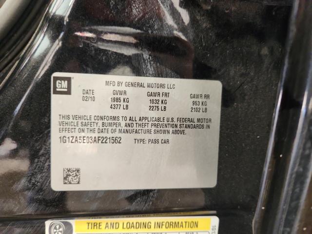 1G1ZA5E03AF221562 - 2010 CHEVROLET MALIBU LS შავი ფოტო 10