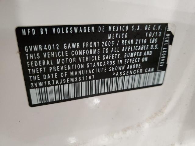 3VW1K7AJ9EM381167 - 2014 VOLKSWAGEN JETTA BASE WHITE photo 12