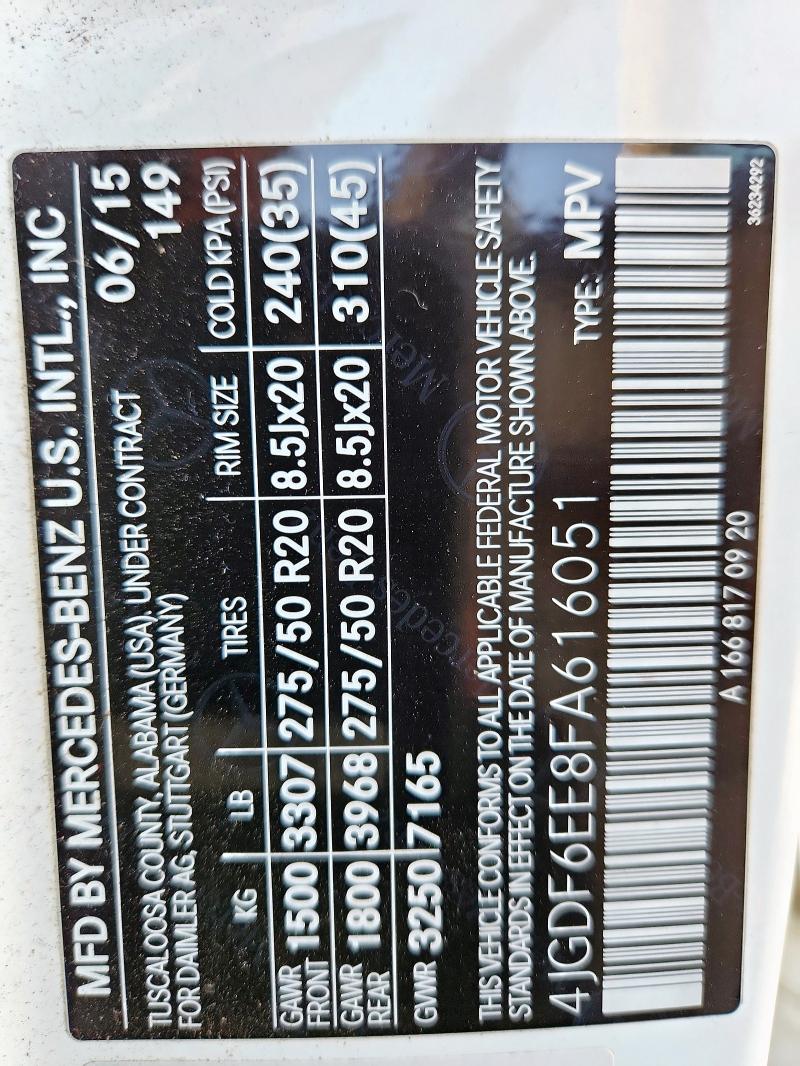 4JGDF6EE8FA616051 - 2015 MERCEDES-BENZ GL 450 4MATIC WHITE photo 13