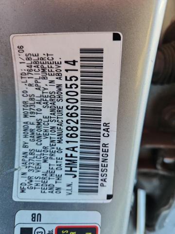 JHMFA16826S005514 - 2006 HONDA CIVIC EX SILVER photo 12