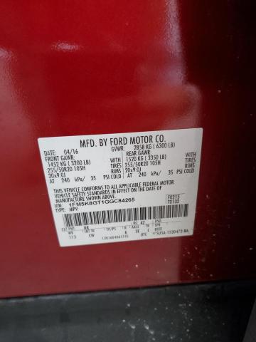 1FM5K8GT1GGC84265 - 2016 FORD EXPLORER SPORT Bordo foto 13