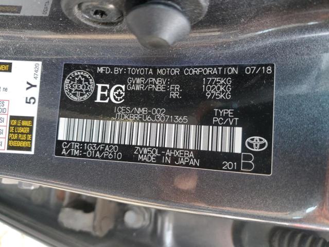 JTDKBRFU6J3071365 - 2018 TOYOTA PRIUS رمادي صورة 12