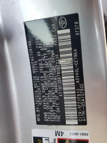 4T1BF3EK7BU677136 - 2011 TOYOTA CAMRY BASE 银色 照片 12