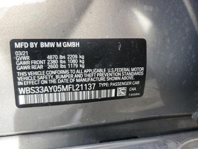 WBS33AY05MFL21137 - 2021 BMW M3 COMPETITION GRAY photo 12