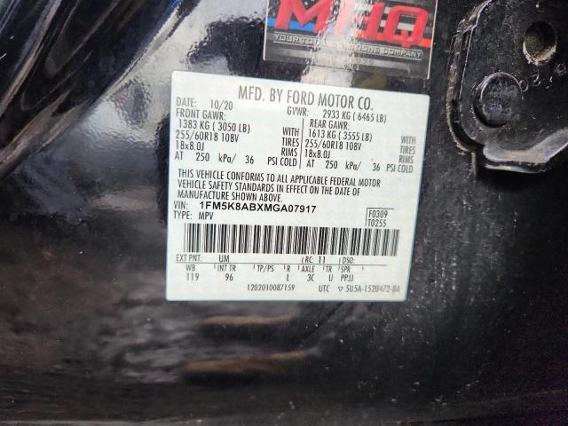 1FM5K8ABXMGA07917 - 2021 FORD EXPLORER POLICE INTERCEPTOR أسود صورة 12