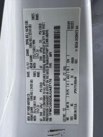 1FMCU0GD8JUA87176 - 2018 FORD ESCAPE SE Ақ фото 10