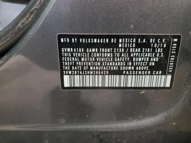 3VW2B7AJ2HM265429 - 2017 VOLKSWAGEN JETTA S GRAY photo 12