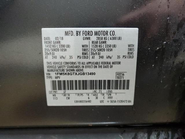 1FM5K8GTXJGB13490 - 2018 FORD EXPLORER SPORT Boz foto 14