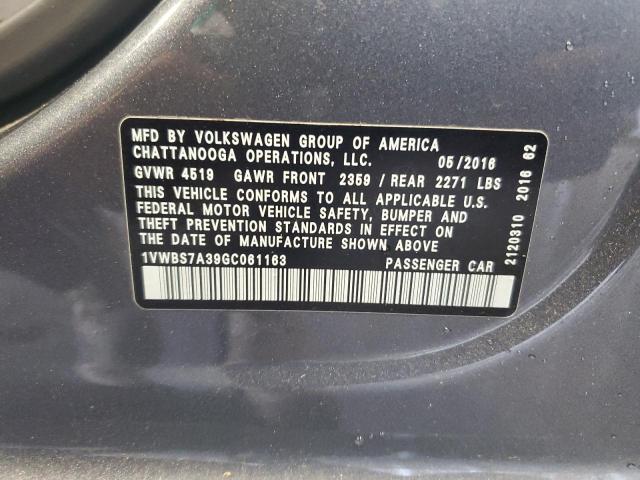 1VWBS7A39GC061163 - 2016 VOLKSWAGEN PASSAT SE 灰色 照片 13