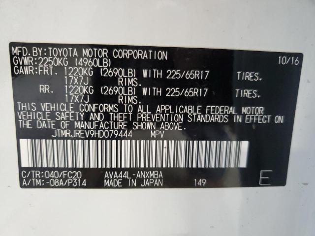 JTMRJREV9HD079444 - 2017 TOYOTA RAV4 HV LE WHITE photo 14