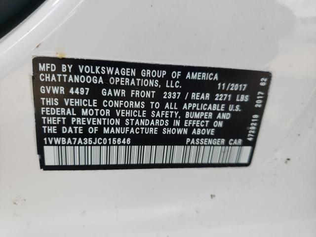 1VWBA7A35JC015646 - 2018 VOLKSWAGEN PASSAT SE WHITE photo 12