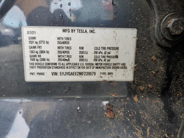 5YJYGAEE2MF239579 - 2021 TESLA MODEL Y GRAY photo 12