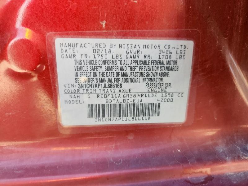 3N1CN7AP1JL866168 - 2018 NISSAN VERSA S Qırmızı foto 12