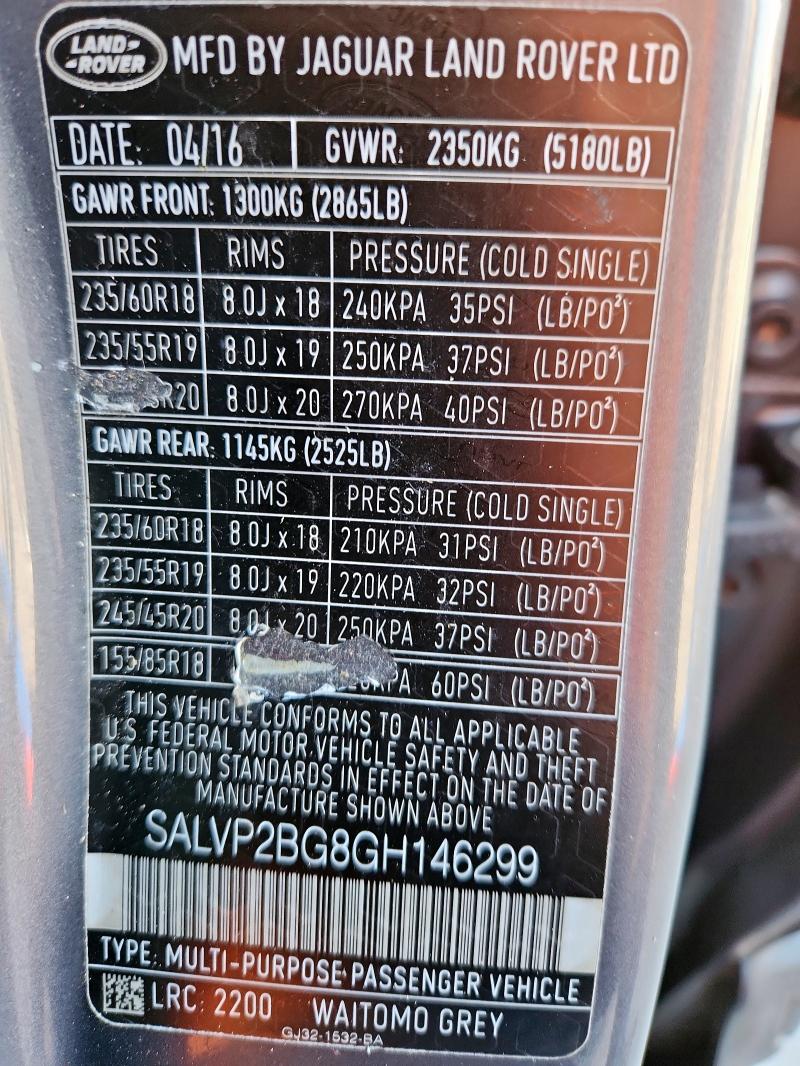 SALVP2BG8GH146299 - 2016 LAND ROVER RANGE ROVE SE BLACK photo 12