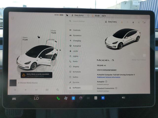 5YJ3E1EA1NF286861 - 2022 TESLA MODEL 3 WHITE photo 9