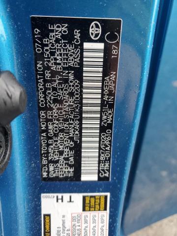 JTDKARFU1K3100209 - 2019 TOYOTA PRIUS Կապույտ լուսանկար 13