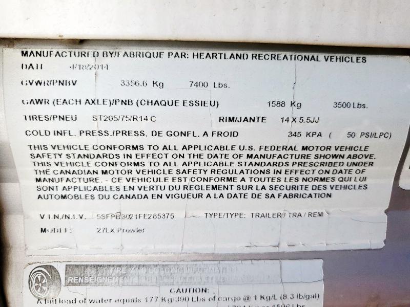 5SFPB3021FE285375 - 2015 HEARTLAND PROWLER Çift renkli fotoğraf 10