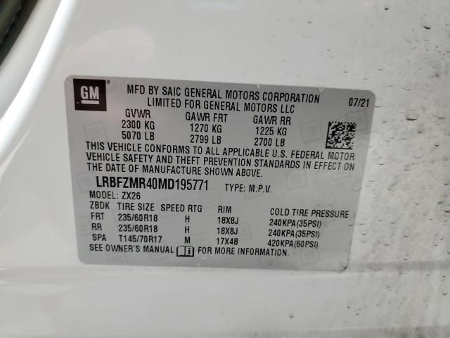 LRBFZMR40MD195771 - 2021 BUICK ENVISION PREFERRED WHITE photo 13