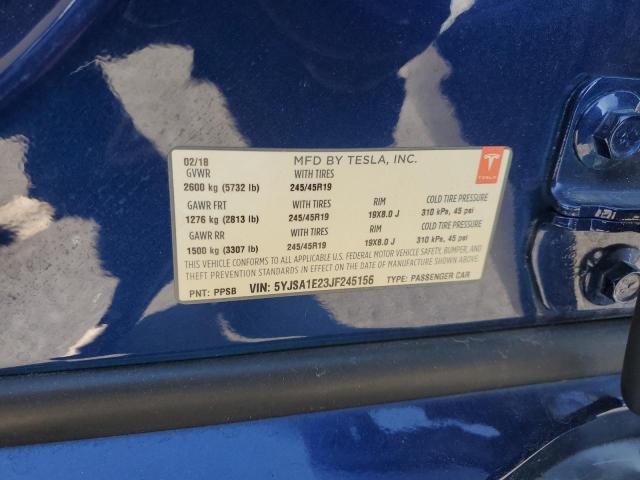 5YJSA1E23JF245156 - 2018 TESLA MODEL S أزرق صورة 12