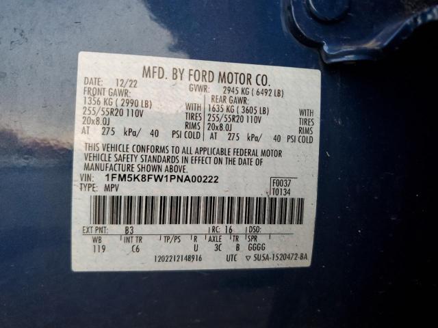 1FM5K8FW1PNA00222 - 2023 FORD EXPLORER LIMITED Կապույտ լուսանկար 13