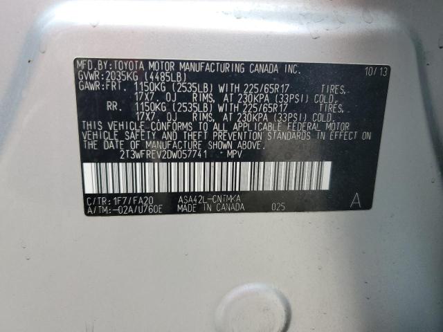 2T3WFREV2DW057741 - 2013 TOYOTA RAV4 XLE ვერცხლისფერი ფოტო 13